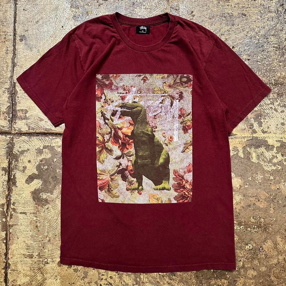 Stussy burgundy dinosaur tee